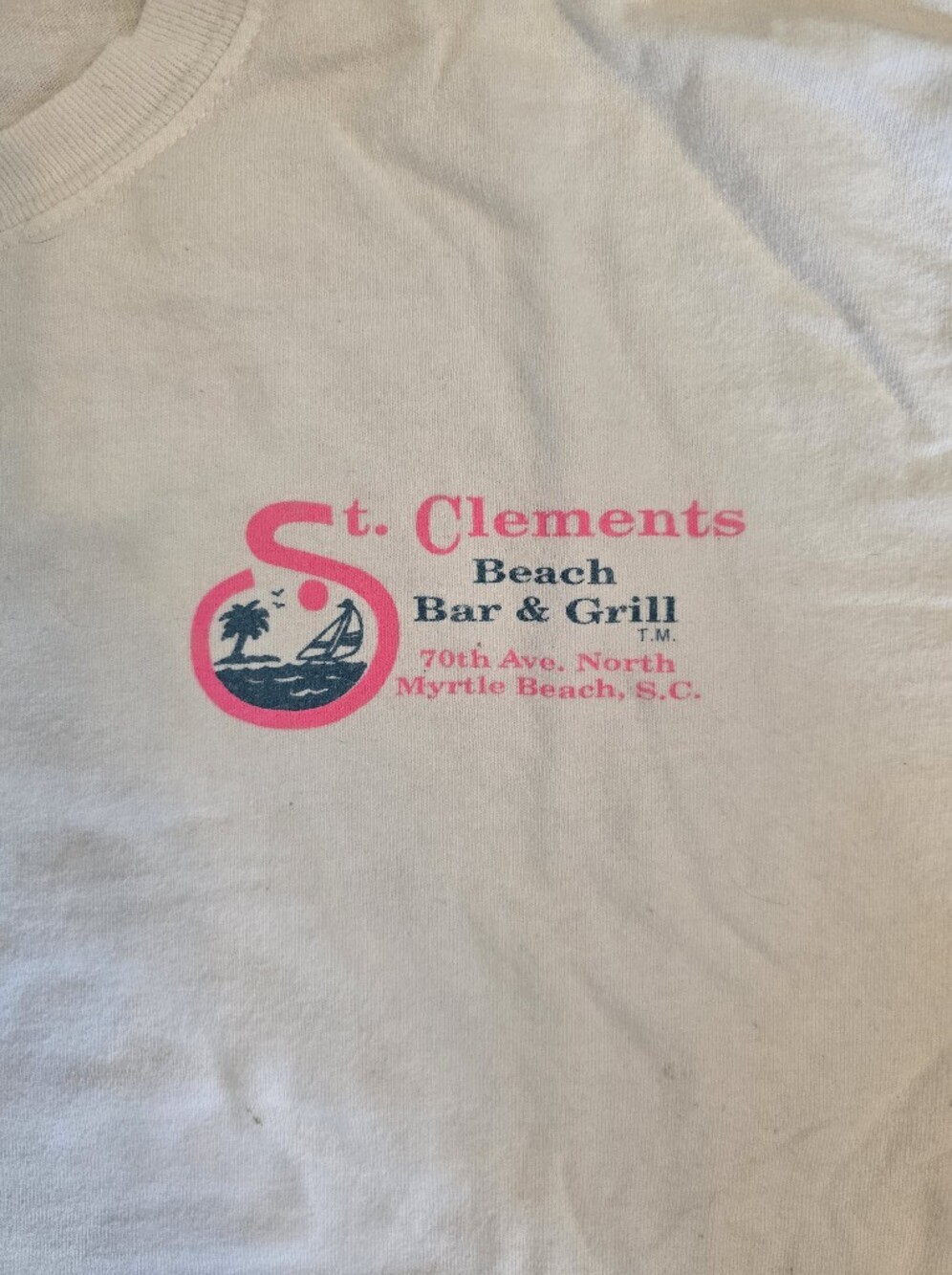 St. Clements Beach Bar & Grill Short Sleeve Tee with Pink and Navy Logo